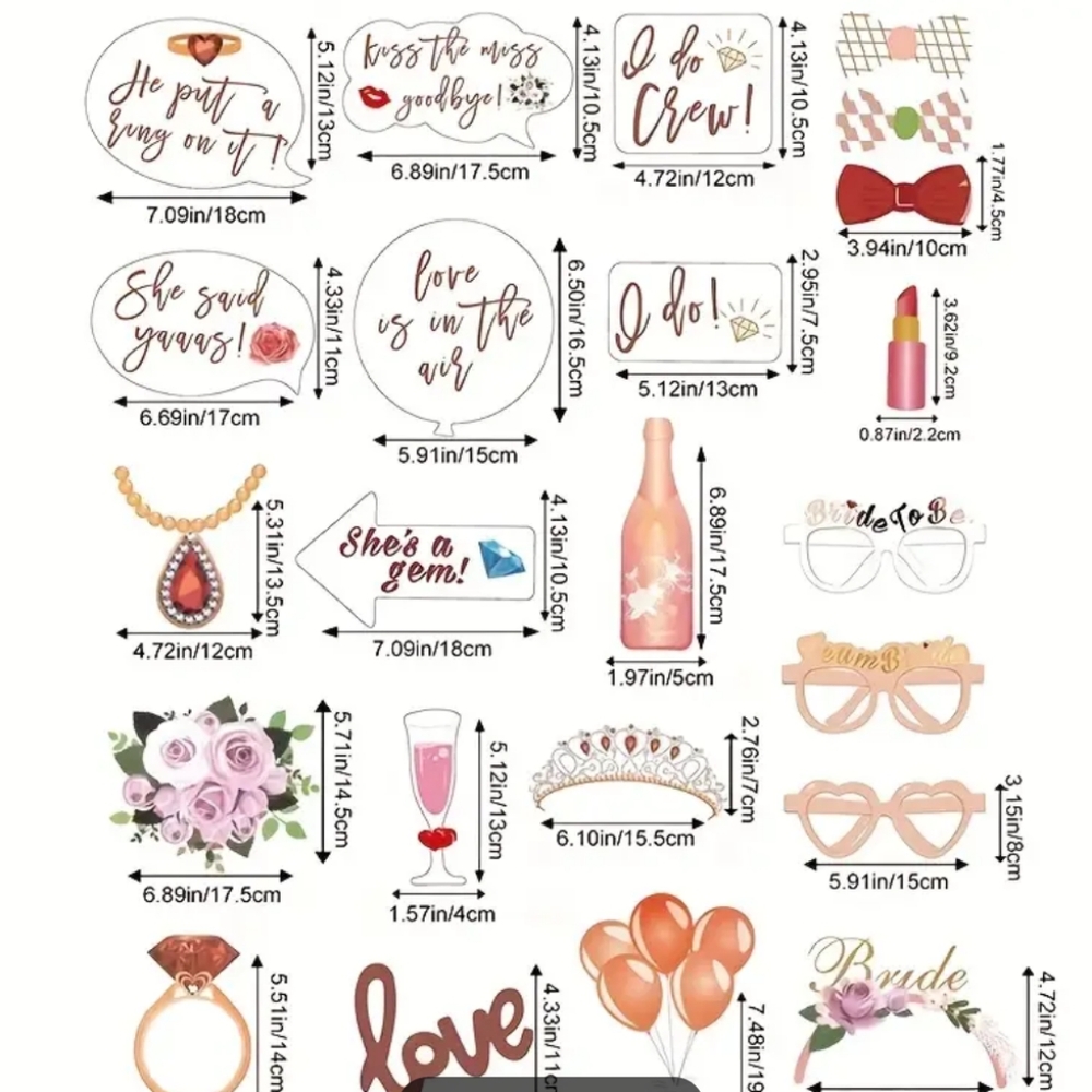 Bachelorette Party Photo Booth Props 23 pieces